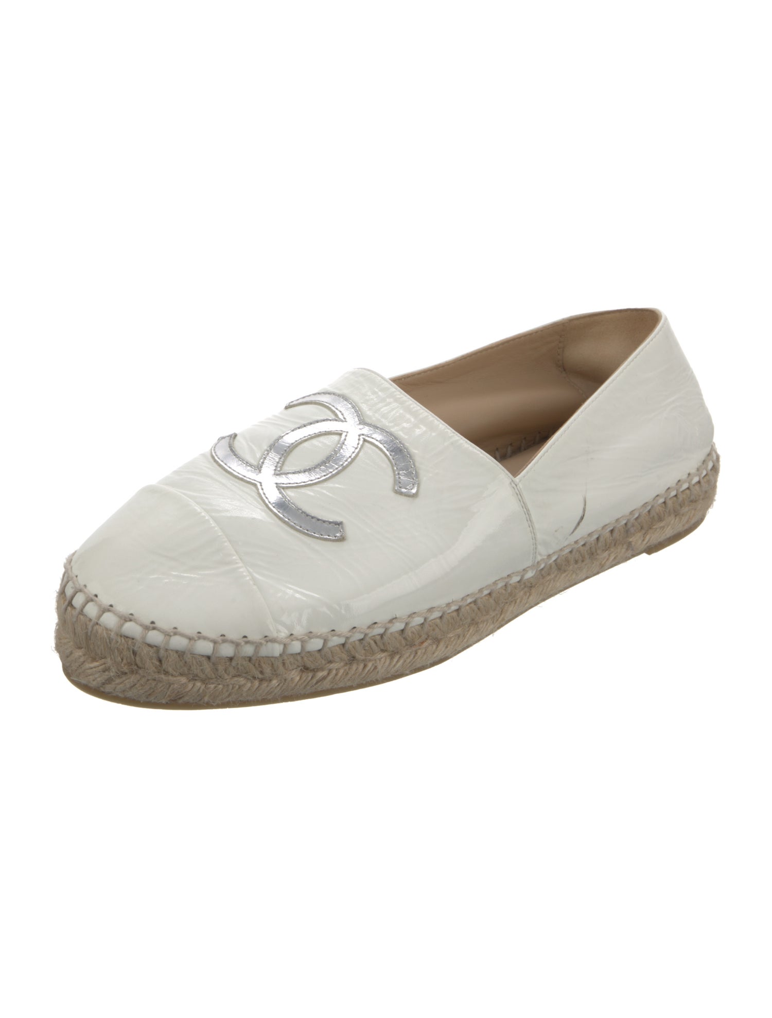 Chanel Interlocking CC Logo Patent Leather Espadrilles