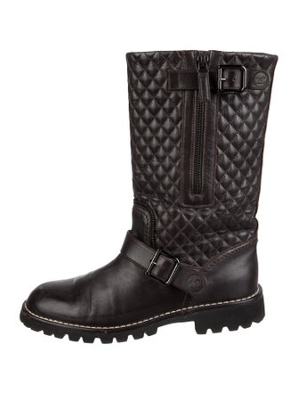 Chanel Interlocking CC Logo Leather Moto Boots