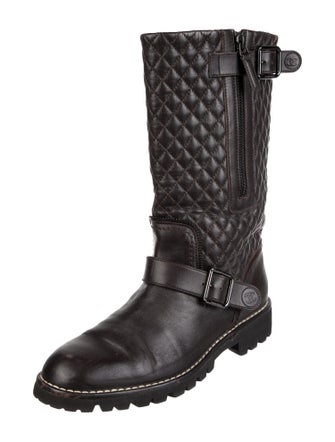 Chanel Interlocking CC Logo Leather Moto Boots