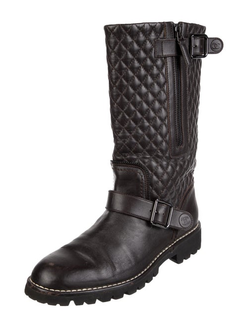 Chanel Interlocking CC Logo Leather Moto Boots