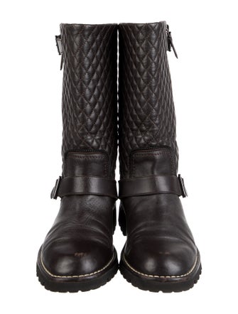 Chanel Interlocking CC Logo Leather Moto Boots