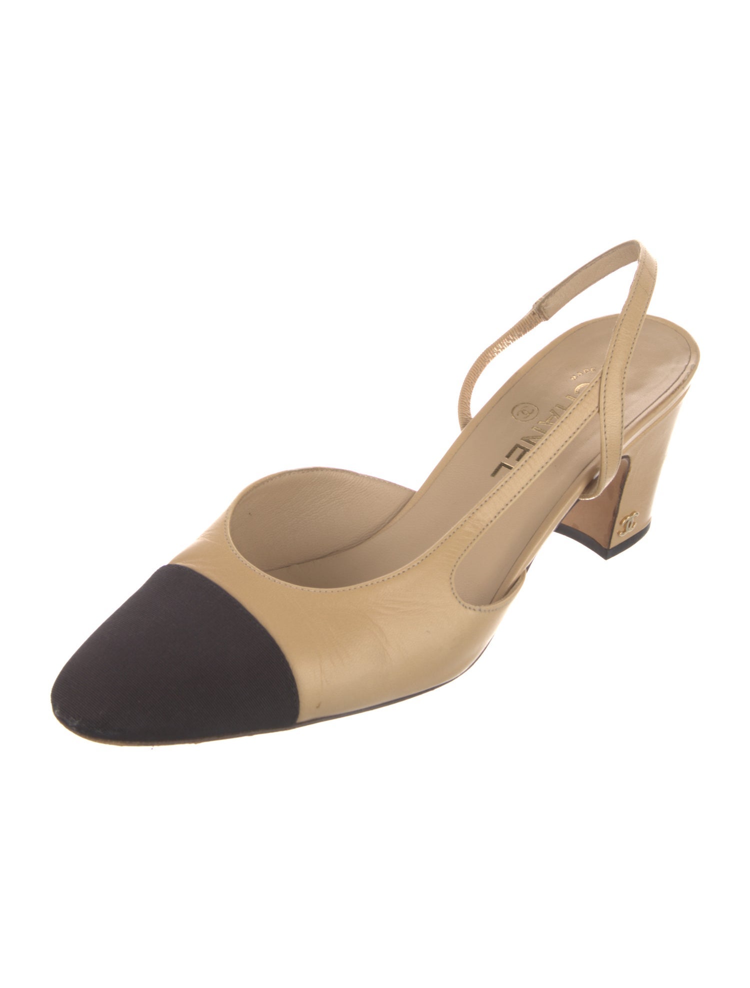 Chanel Interlocking CC Logo Goat Leather Slingback Pumps