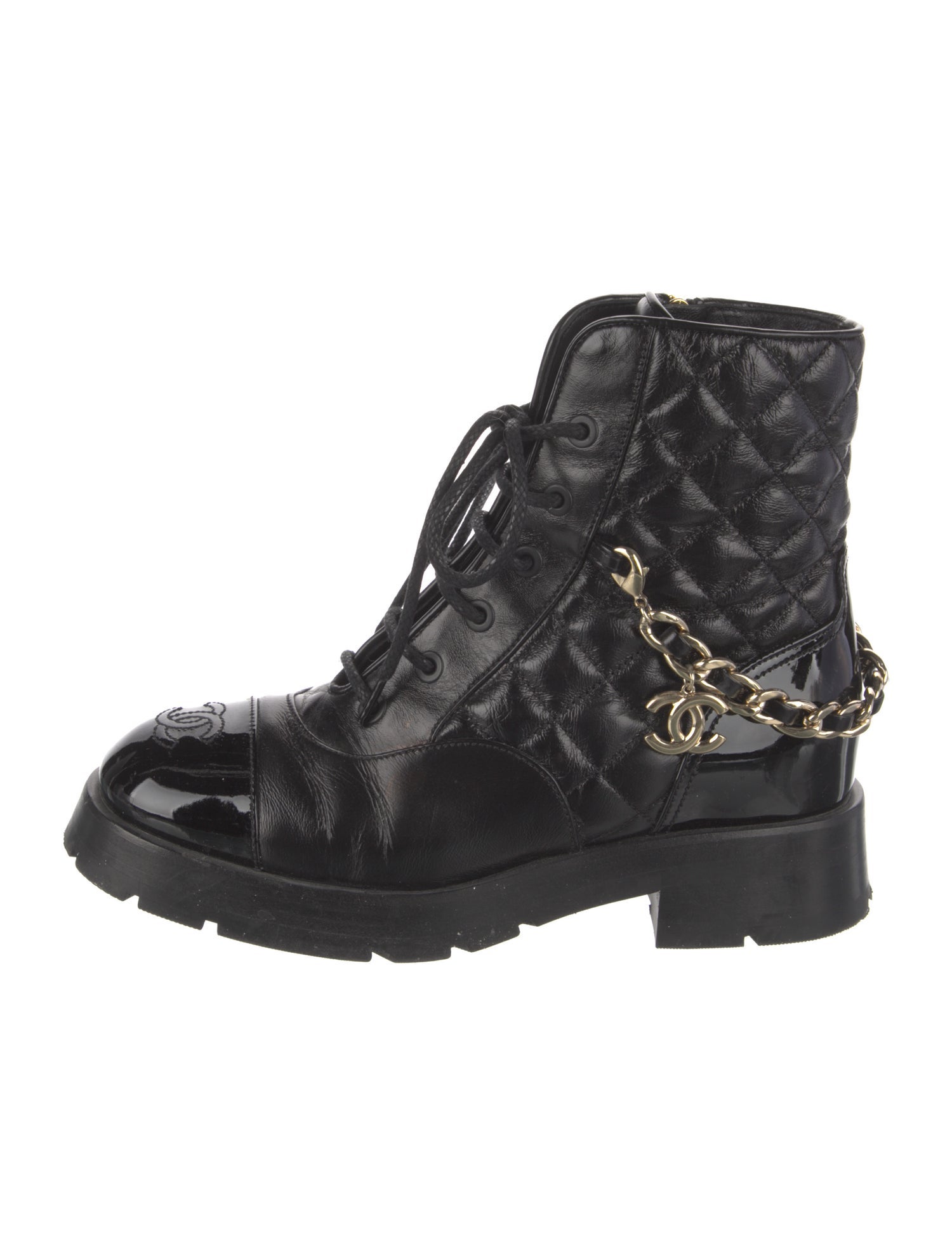 Chanel Interlocking CC Logo Calfskin Combat Boots