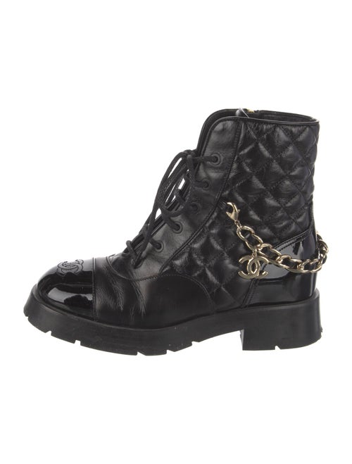 Chanel Interlocking CC Logo Calfskin Combat Boots