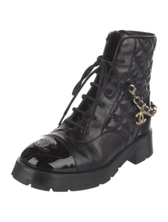 Chanel Interlocking CC Logo Calfskin Combat Boots