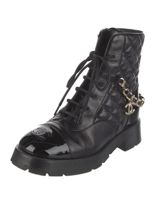 Chanel Interlocking CC Logo Calfskin Combat Boots