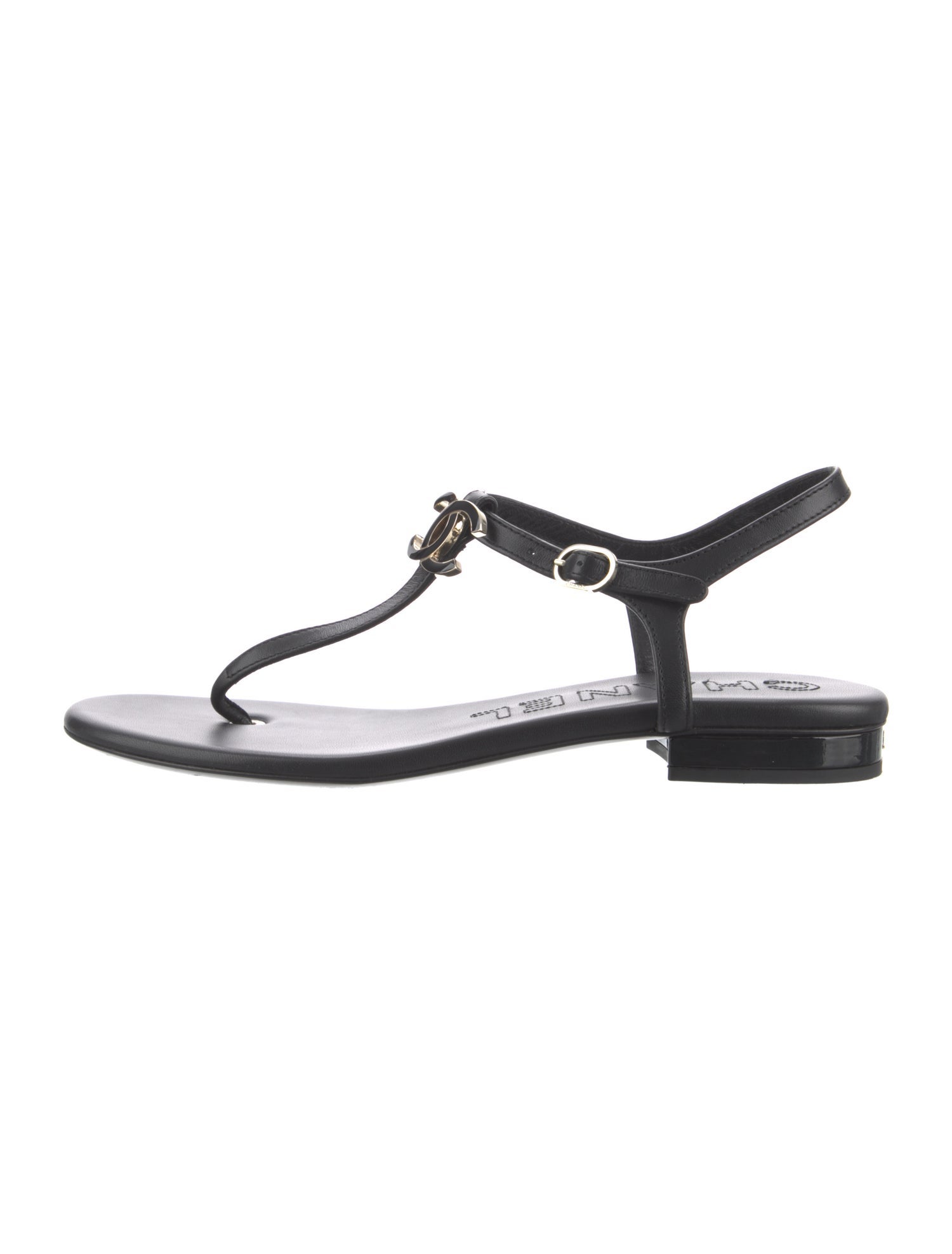 Chanel 2024 Interlocking CC Logo T-Strap Sandals