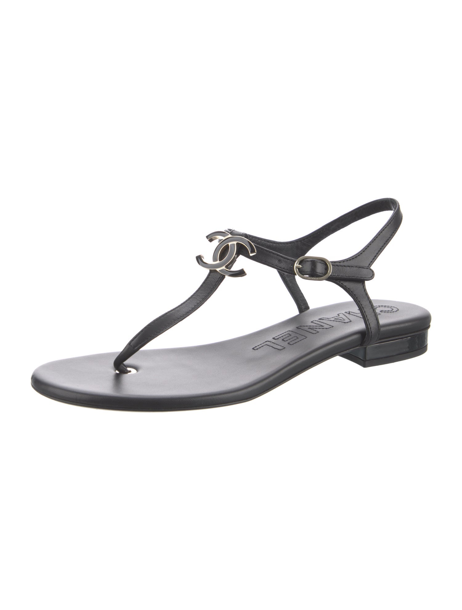 Chanel 2024 Interlocking CC Logo T-Strap Sandals