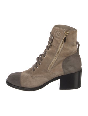 Chanel Interlocking CC Logo Suede Combat Boots