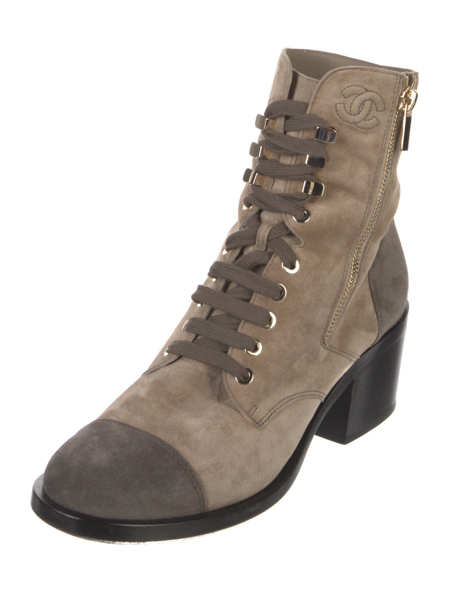 Chanel Interlocking CC Logo Suede Combat Boots