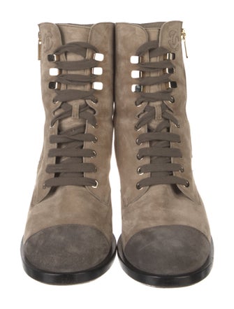 Chanel Interlocking CC Logo Suede Combat Boots