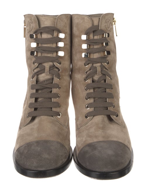 Chanel Interlocking CC Logo Suede Combat Boots