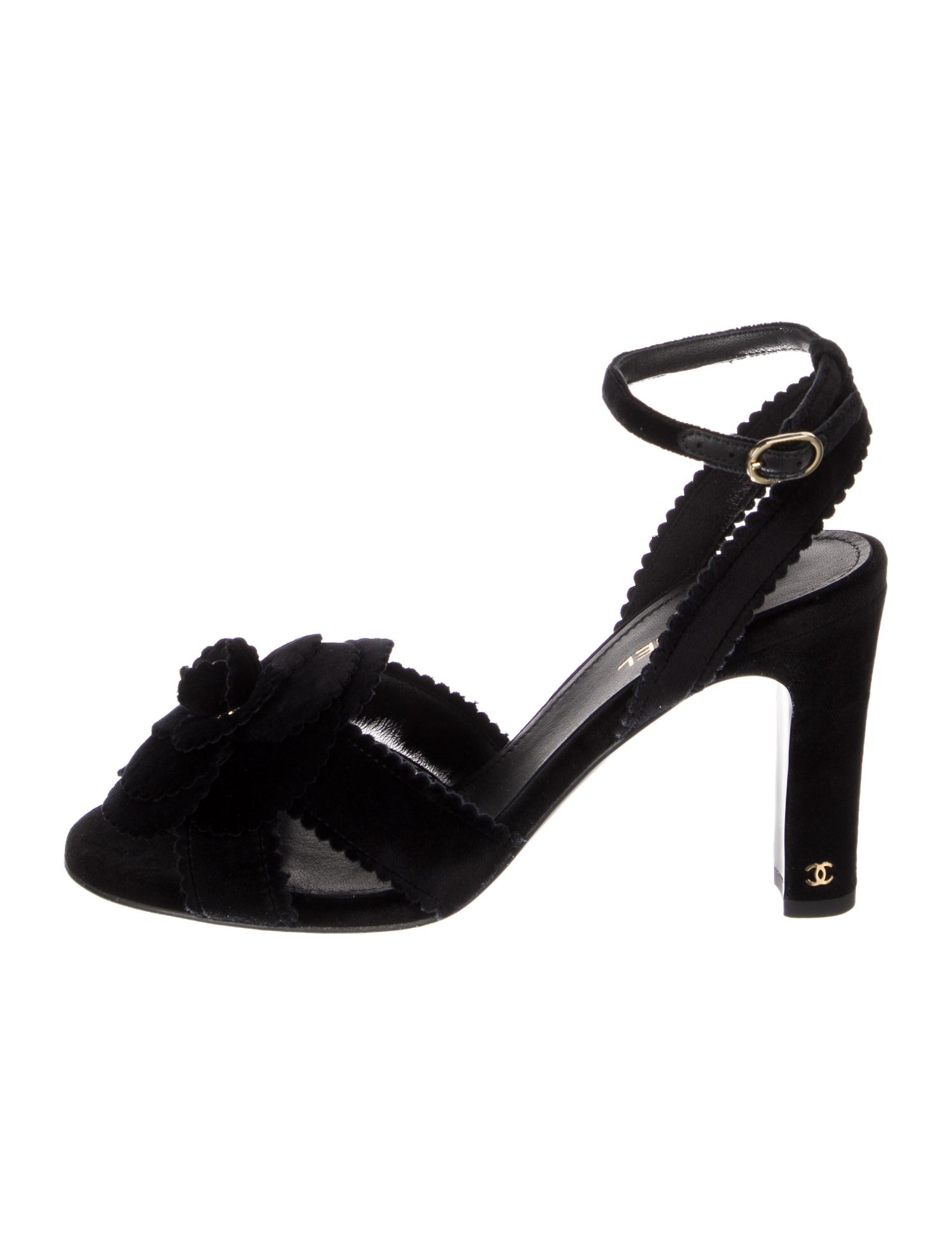 Chanel Interlocking CC Logo Velvet Sandals