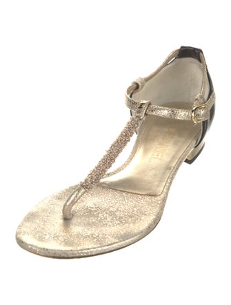 Chanel Interlocking CC Logo Leather T-Strap Sandals