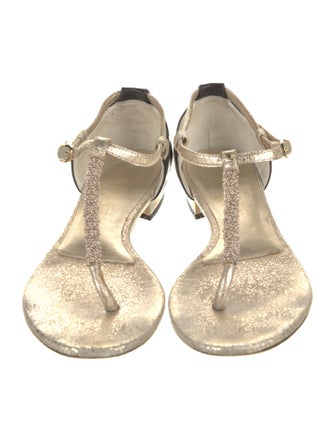 Chanel Interlocking CC Logo Leather T-Strap Sandals