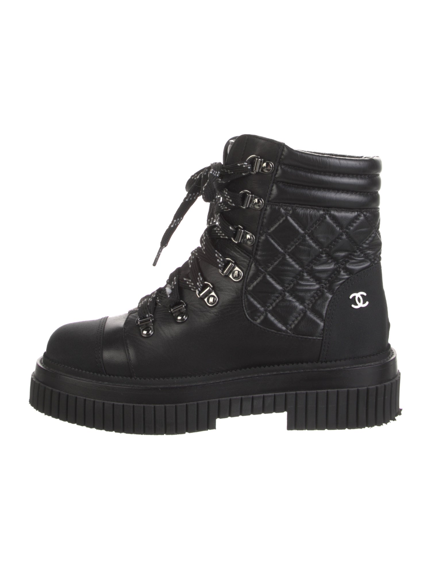 Chanel Interlocking CC Logo Calfskin Combat Boots
