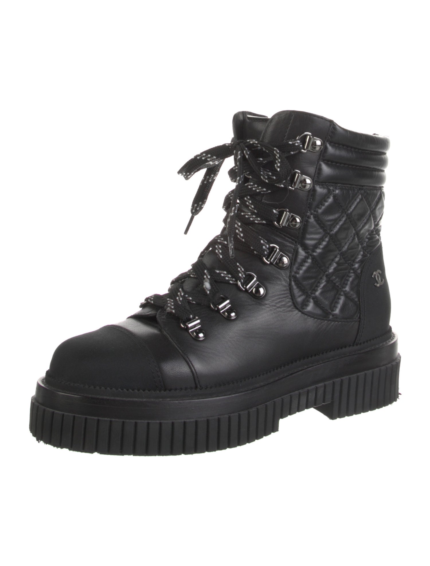 Chanel Interlocking CC Logo Calfskin Combat Boots