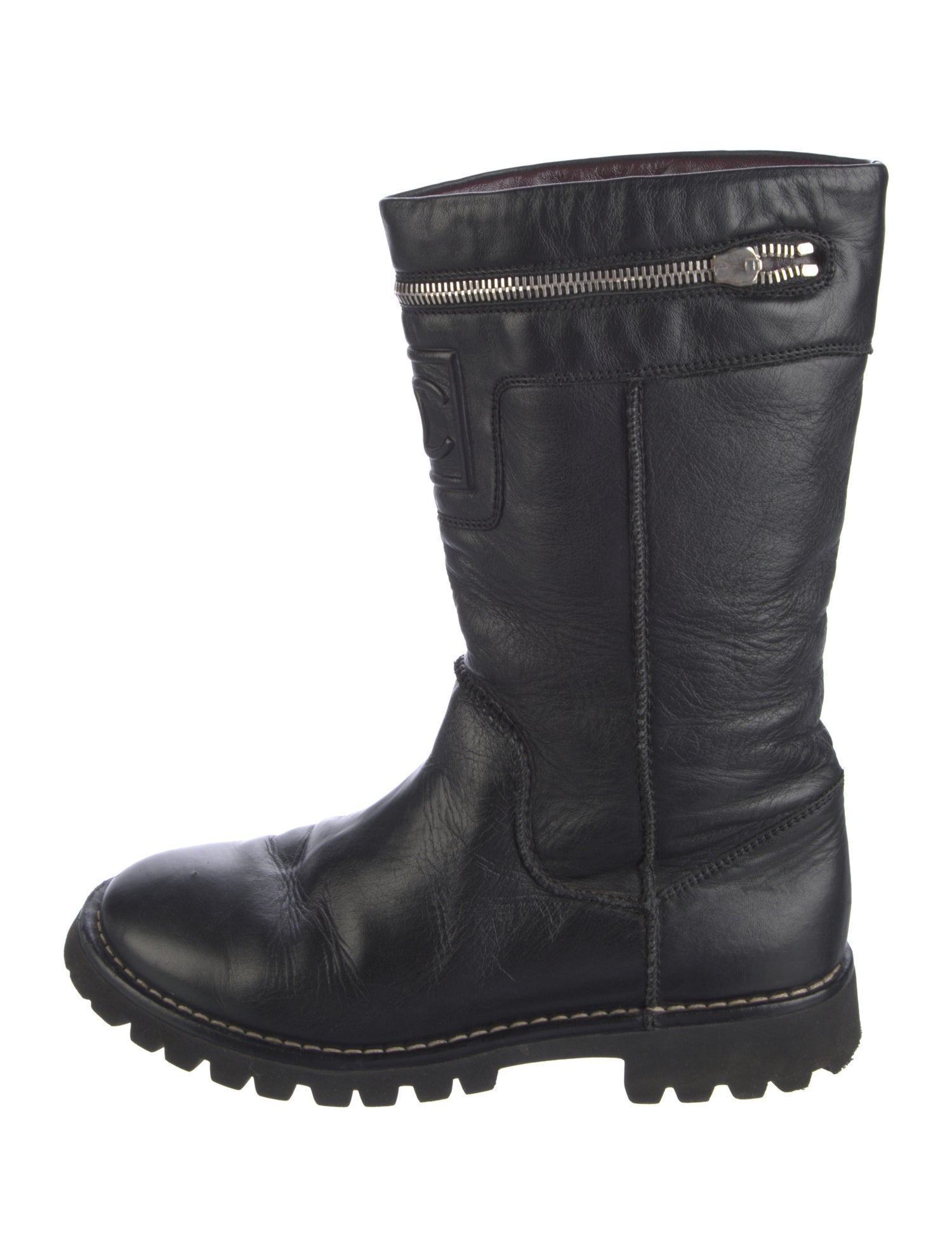 Chanel Interlocking CC Logo Leather Moto Boots