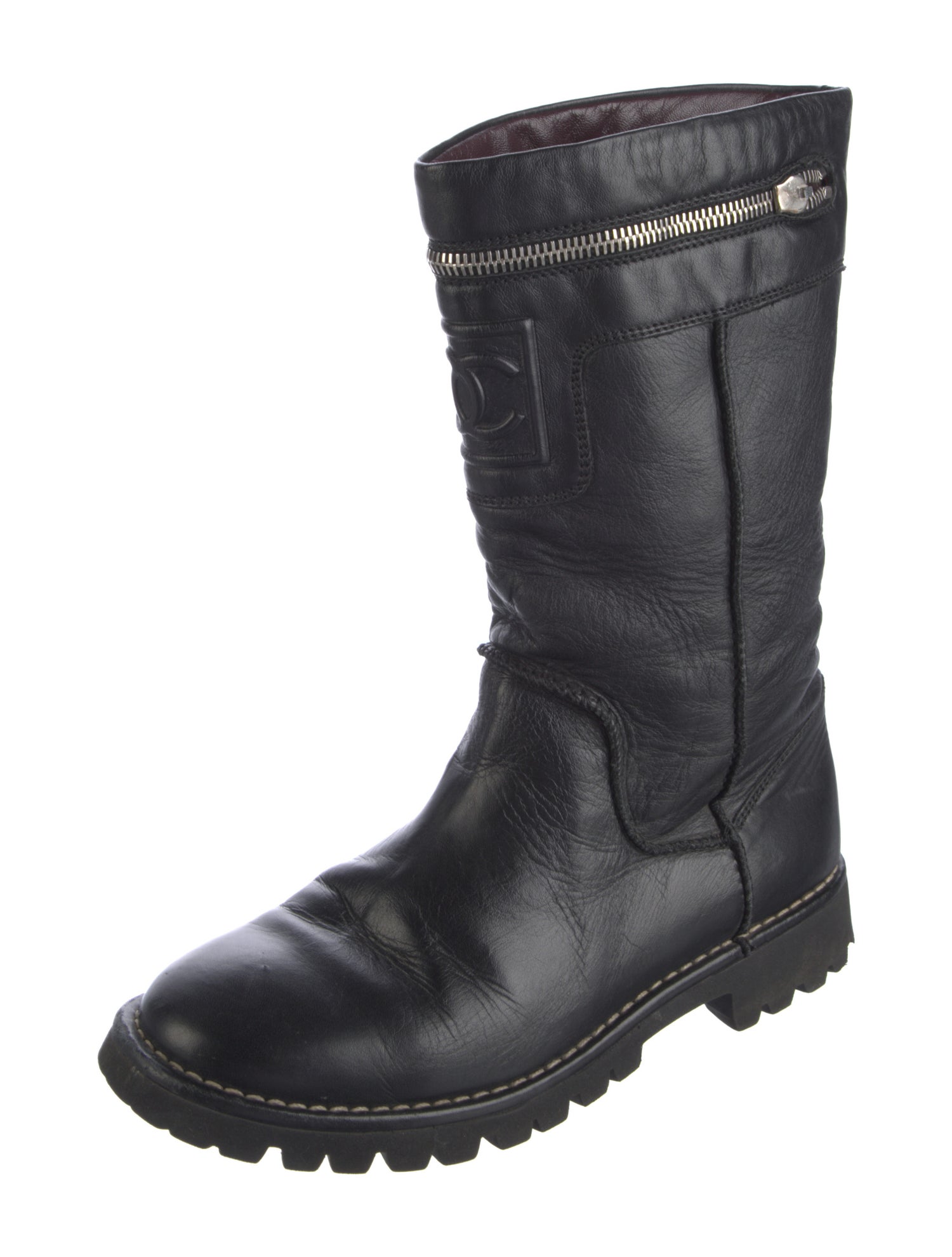 Chanel Interlocking CC Logo Leather Moto Boots