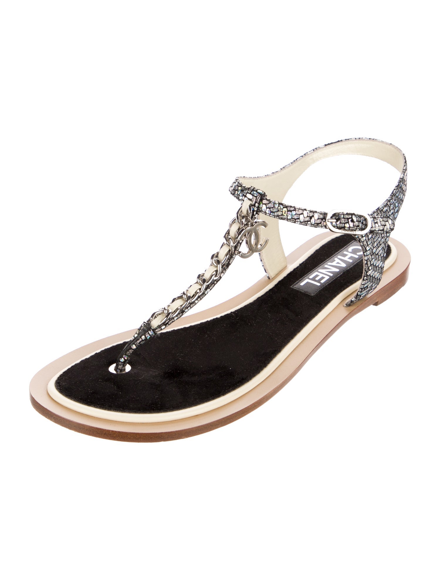 Chanel 2018 Interlocking CC Logo T-Strap Sandals