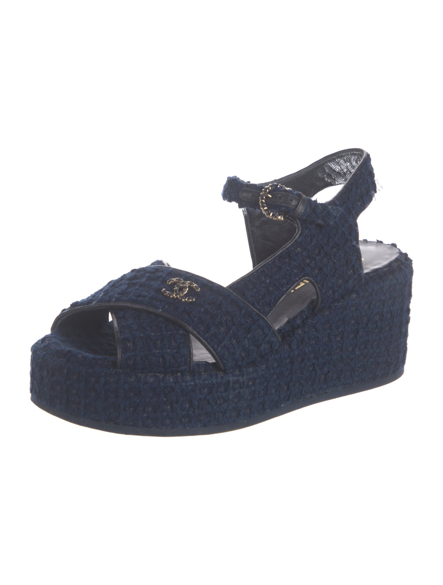 Chanel Interlocking CC Logo Tweed Espadrilles