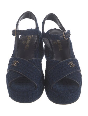 Chanel Interlocking CC Logo Tweed Espadrilles