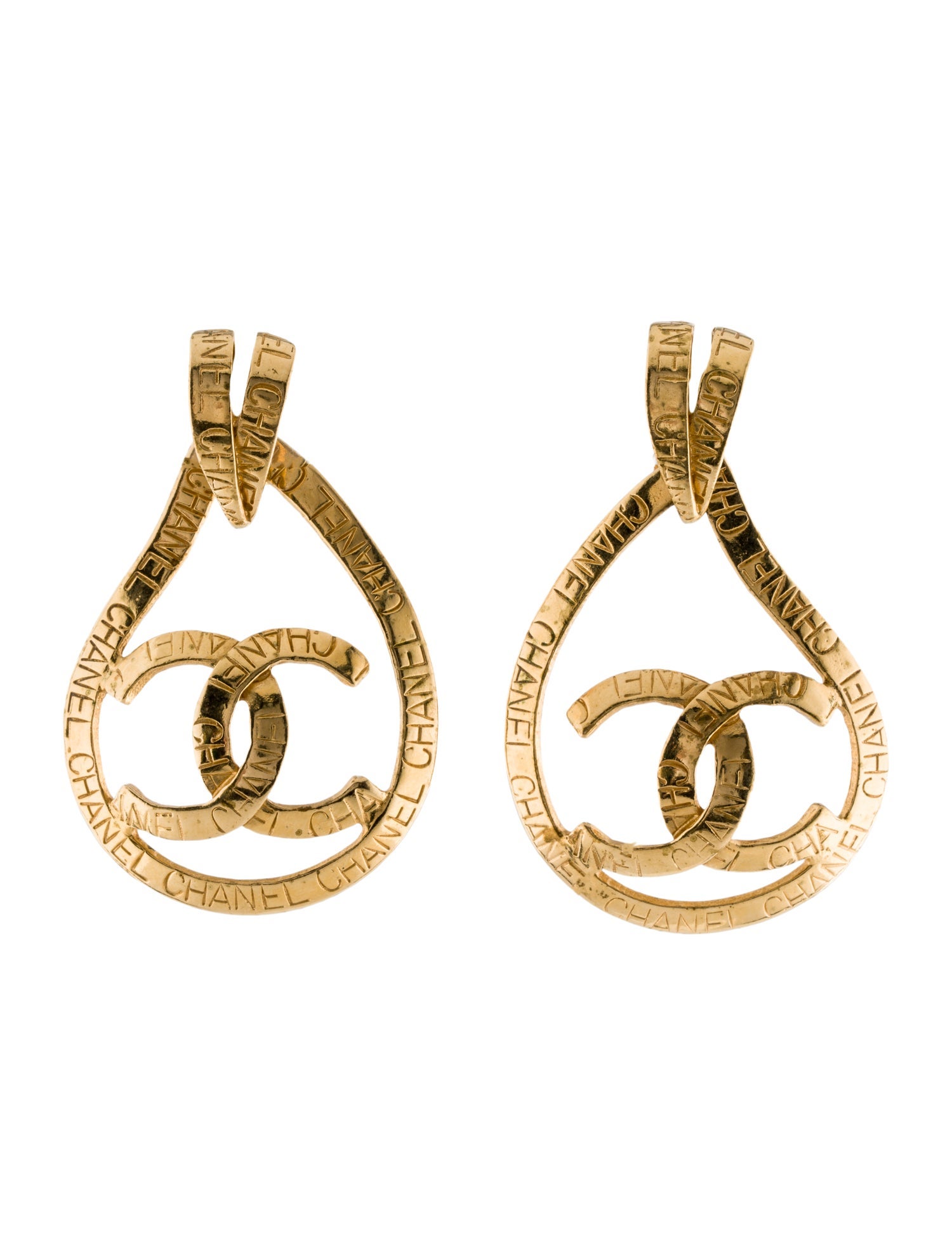 Chanel Vintage Logo Clip-On Drop Earrings