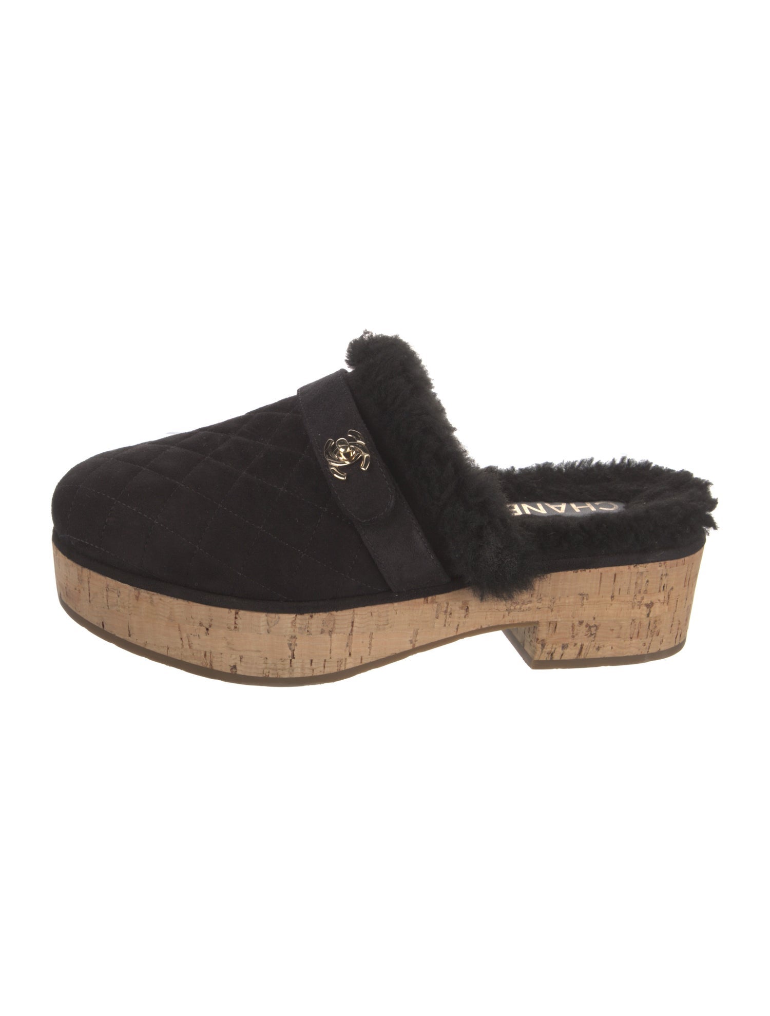 Chanel Interlocking CC Logo Suede Mules