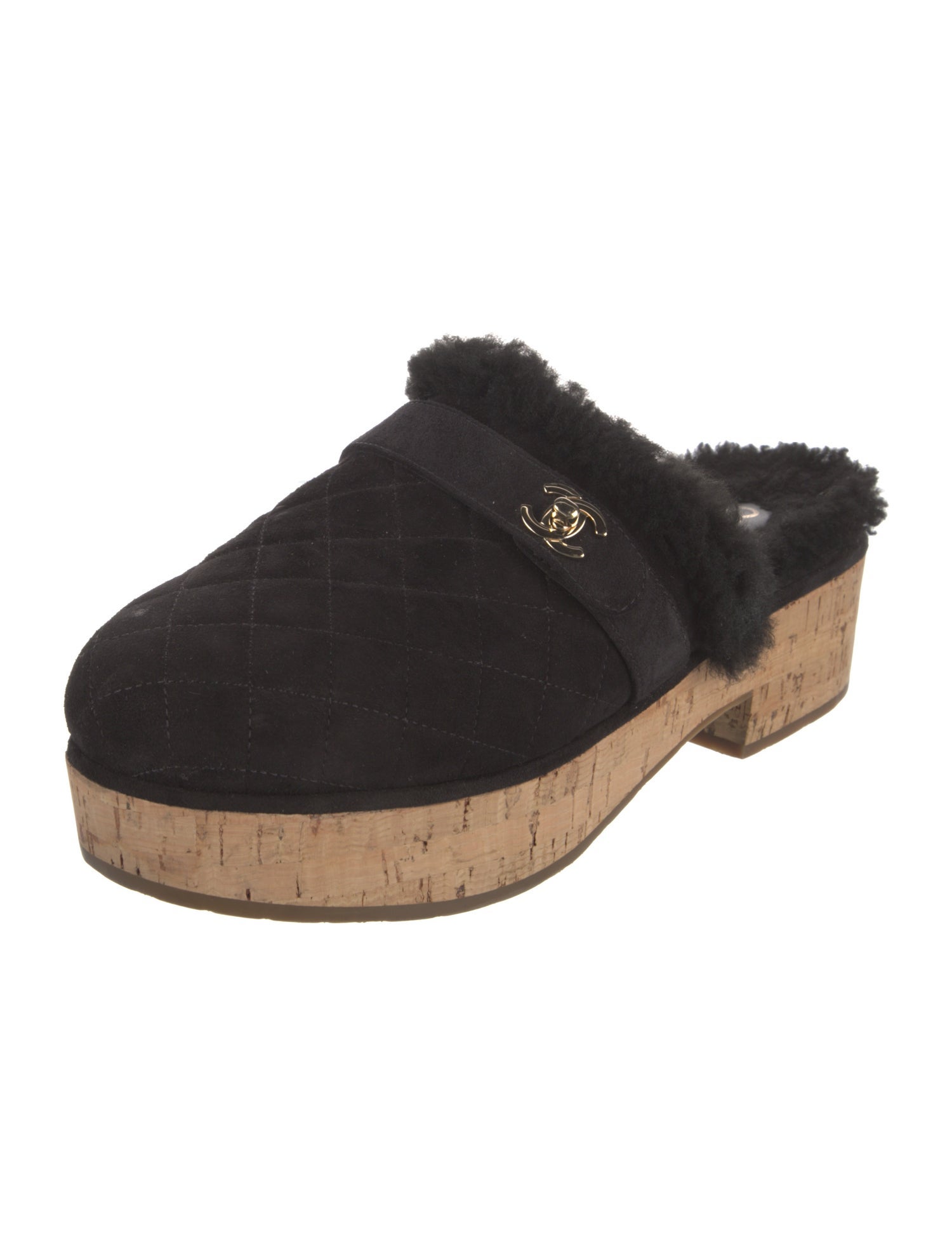 Chanel Interlocking CC Logo Suede Mules