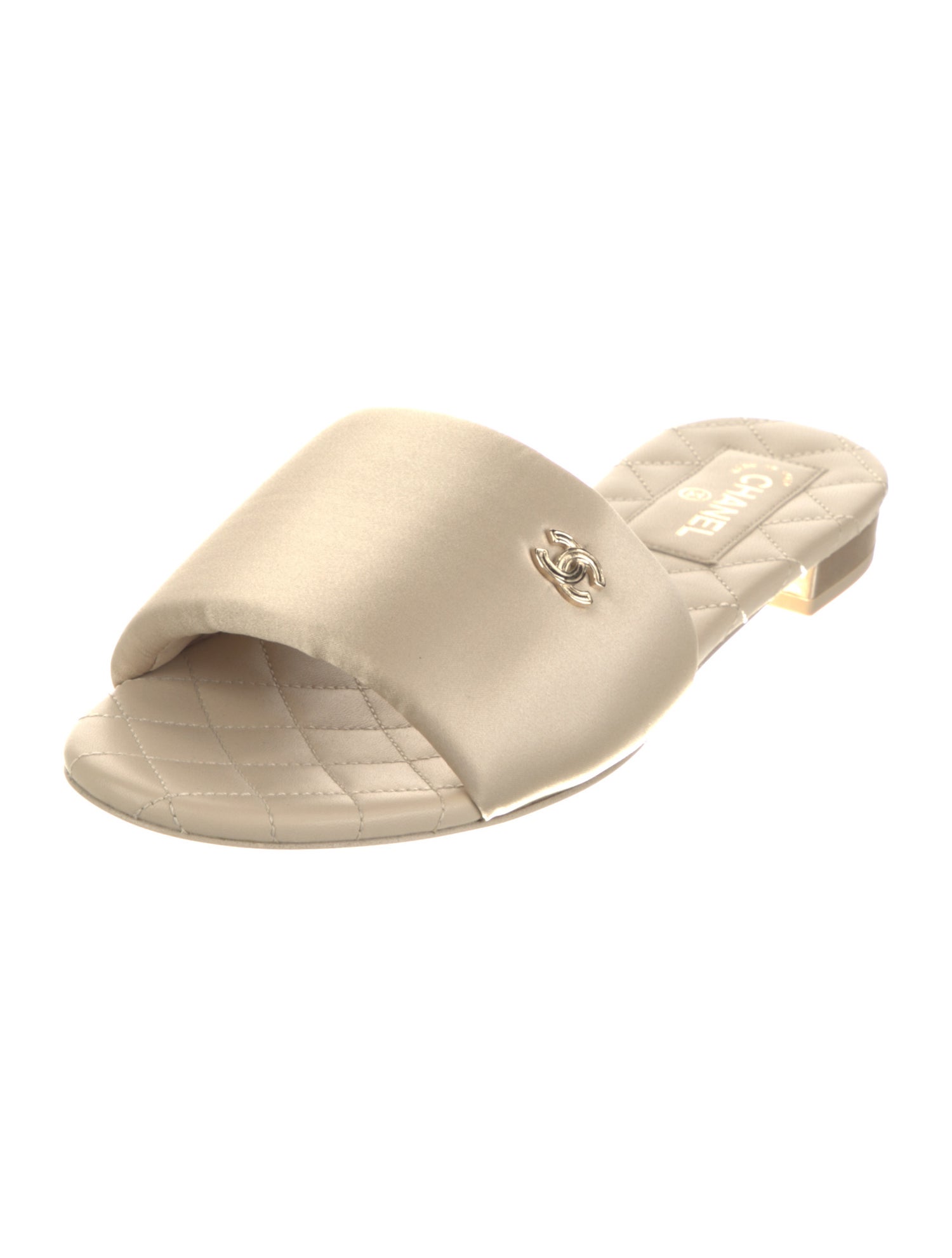 Chanel Interlocking CC Logo Satin Slides