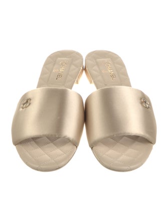 Chanel Interlocking CC Logo Satin Slides
