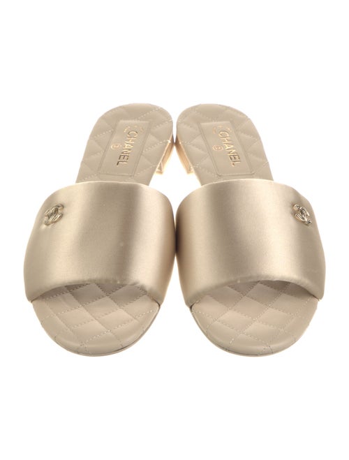 Chanel Interlocking CC Logo Satin Slides