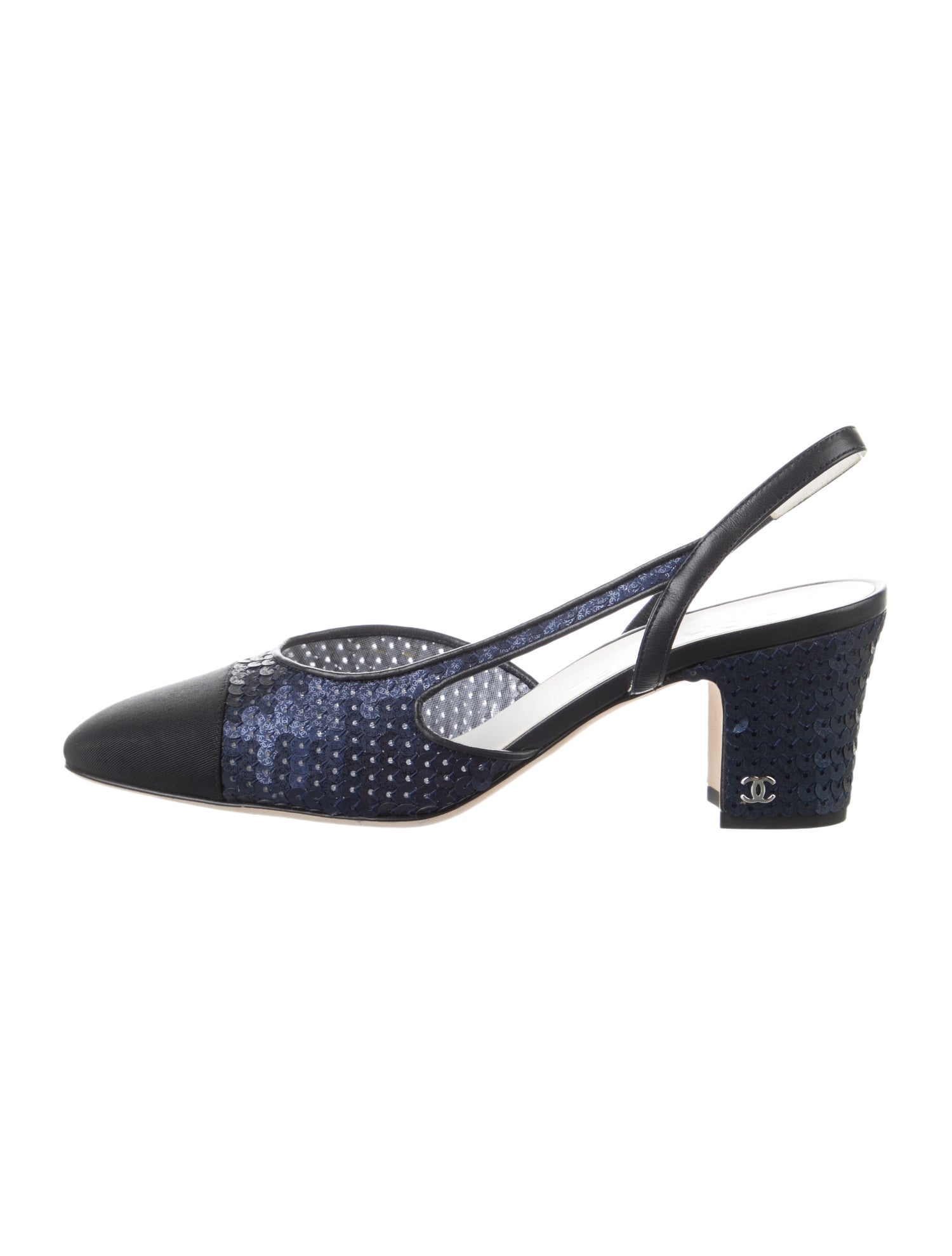 Chanel Interlocking CC Logo Sequins Slingback Pumps