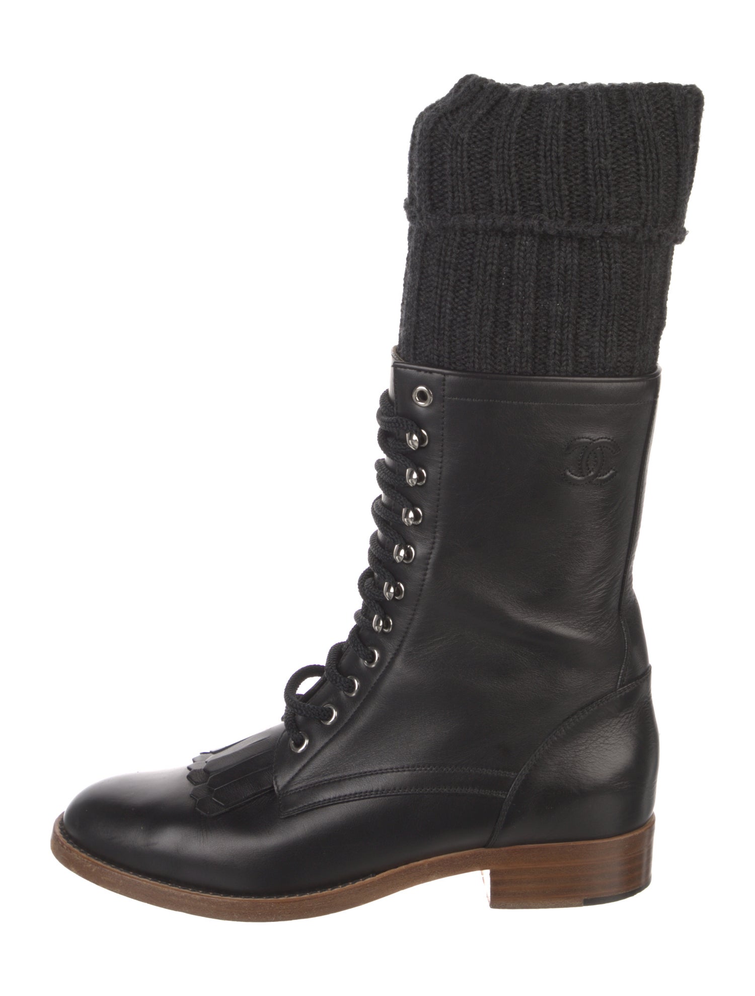 Chanel Interlocking CC Logo Leather Combat Boots