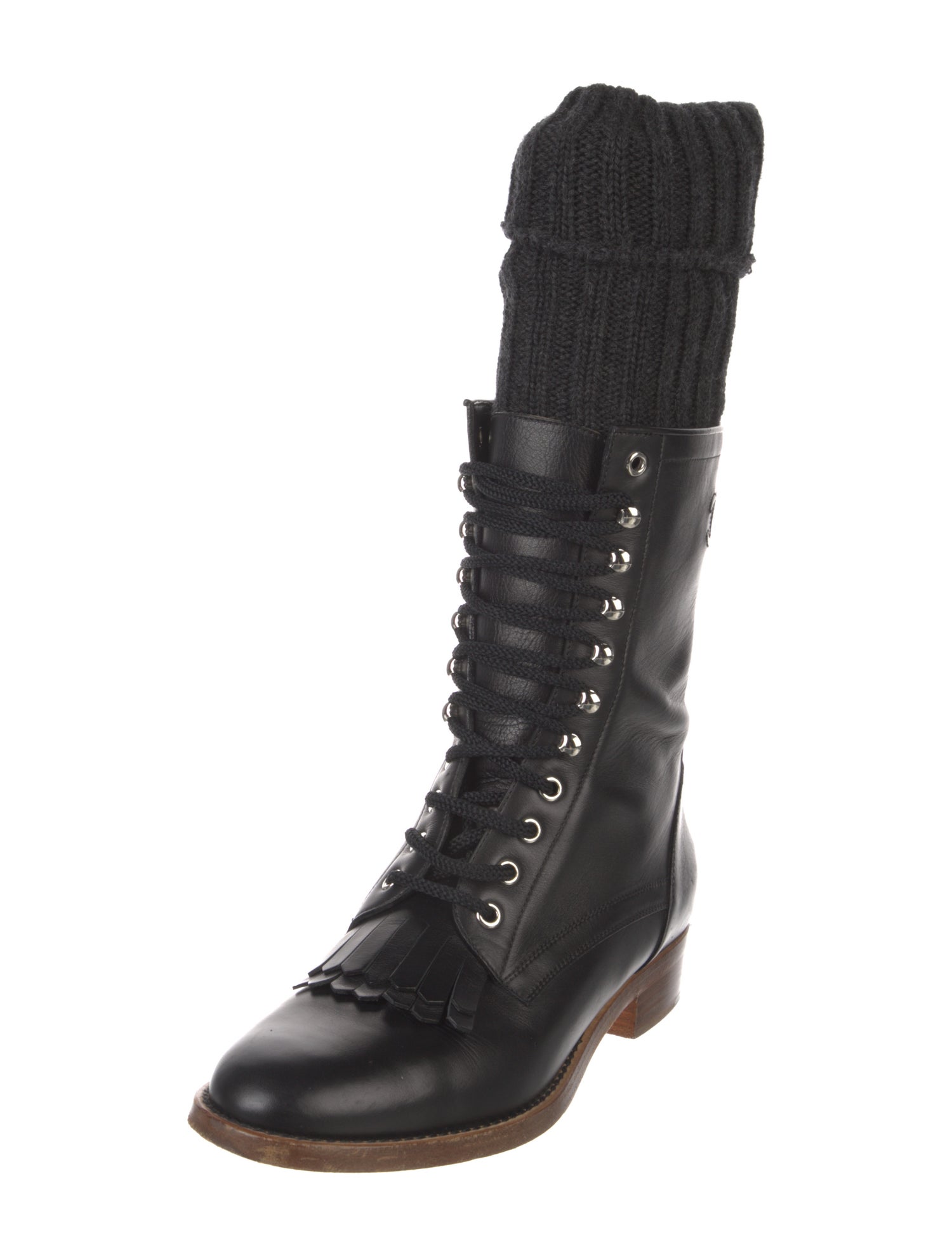 Chanel Interlocking CC Logo Leather Combat Boots