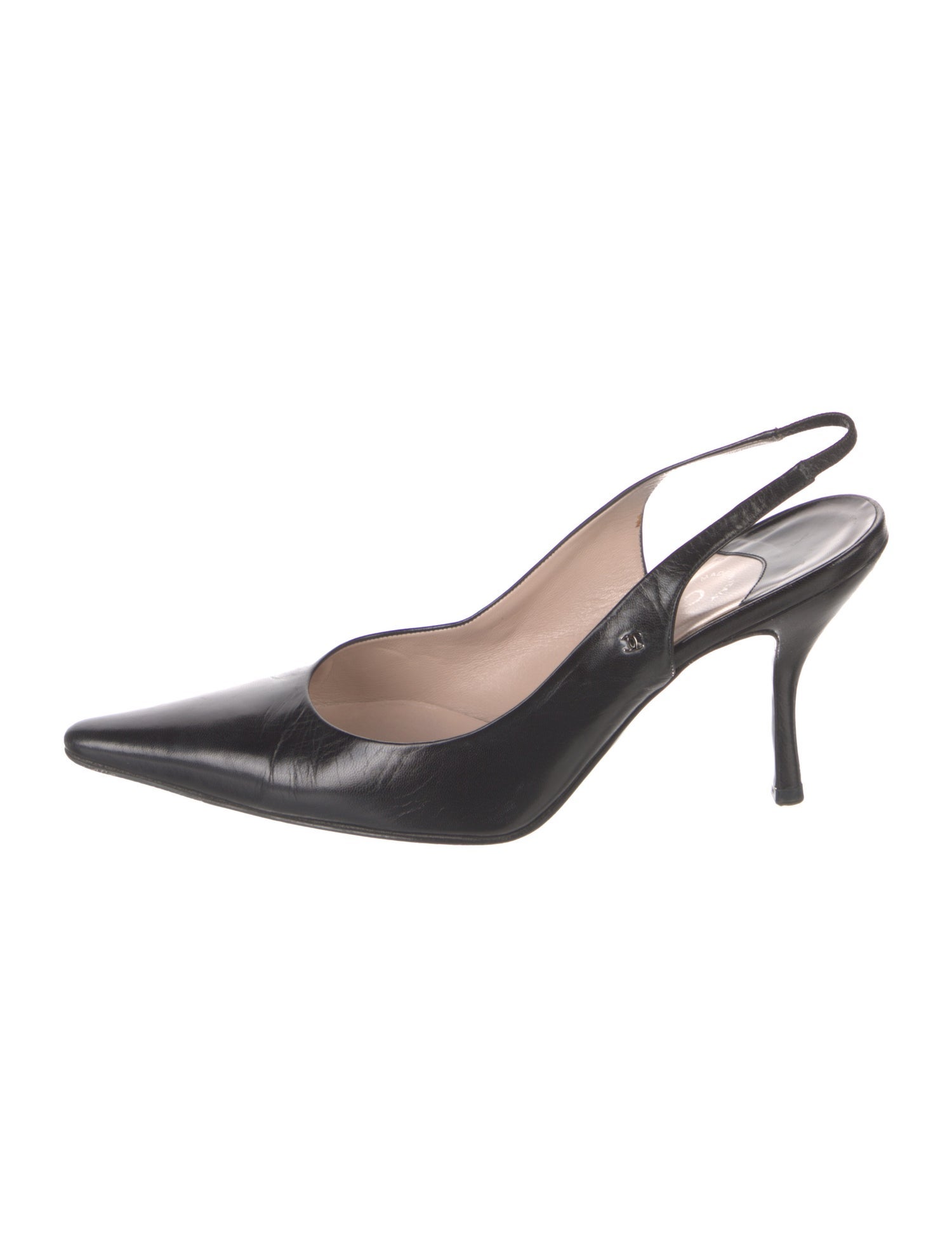 Chanel Interlocking CC Logo Leather Slingback Pumps