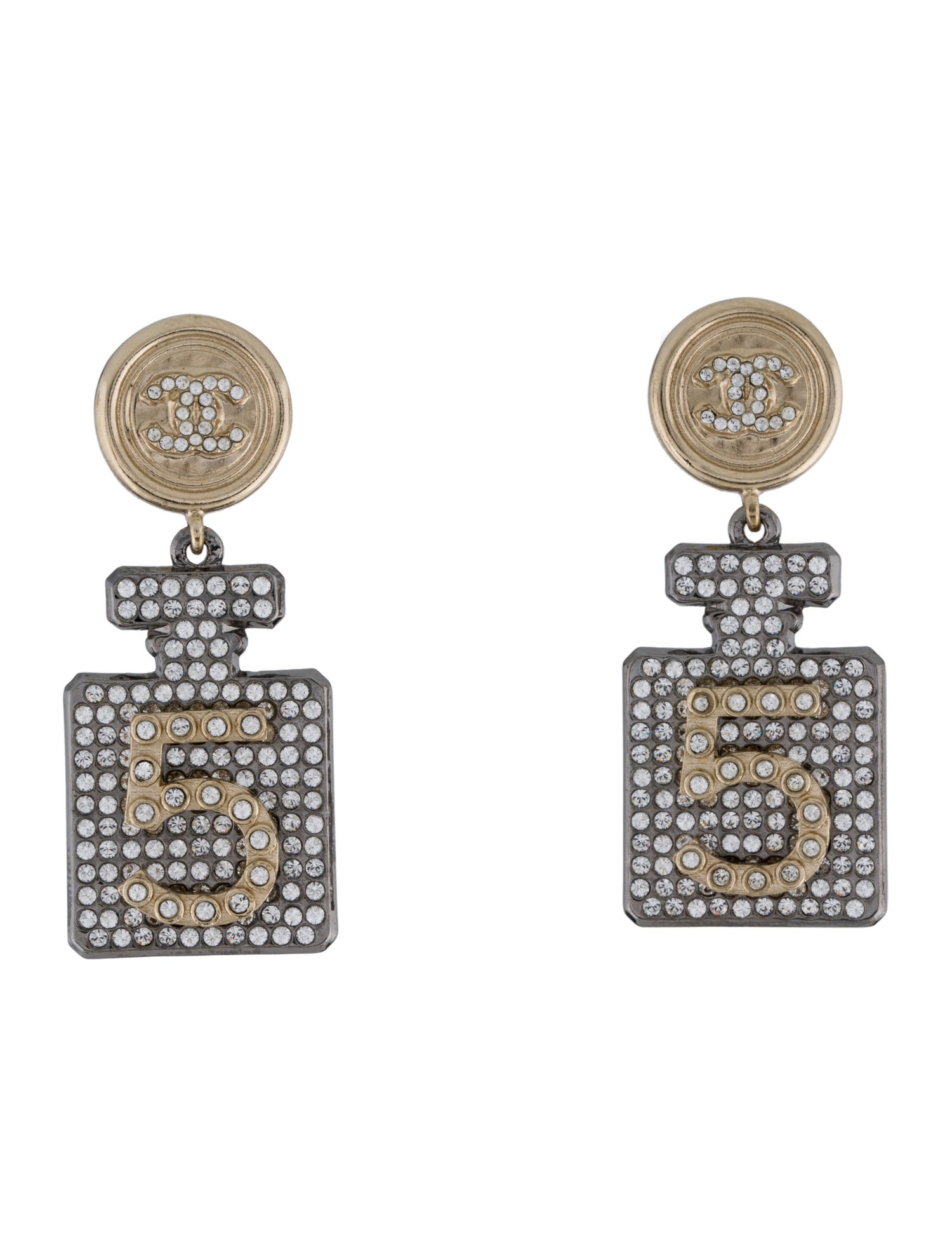 Chanel Strass CC Parfum N°5 Drop Earrings