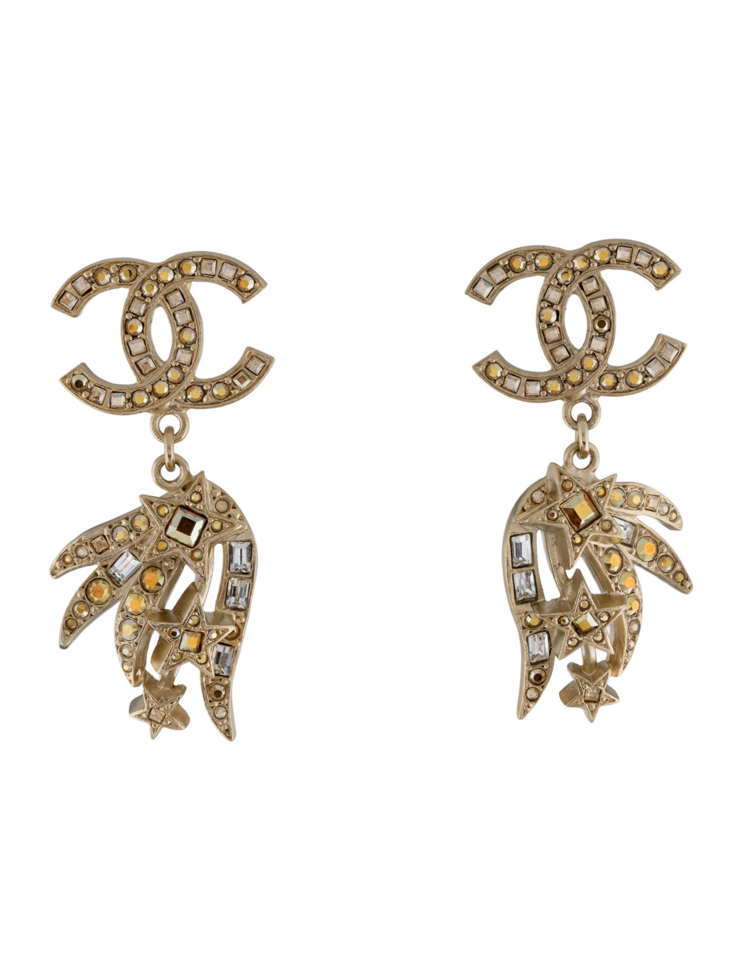 Chanel Strass CC Star Drop Earrings