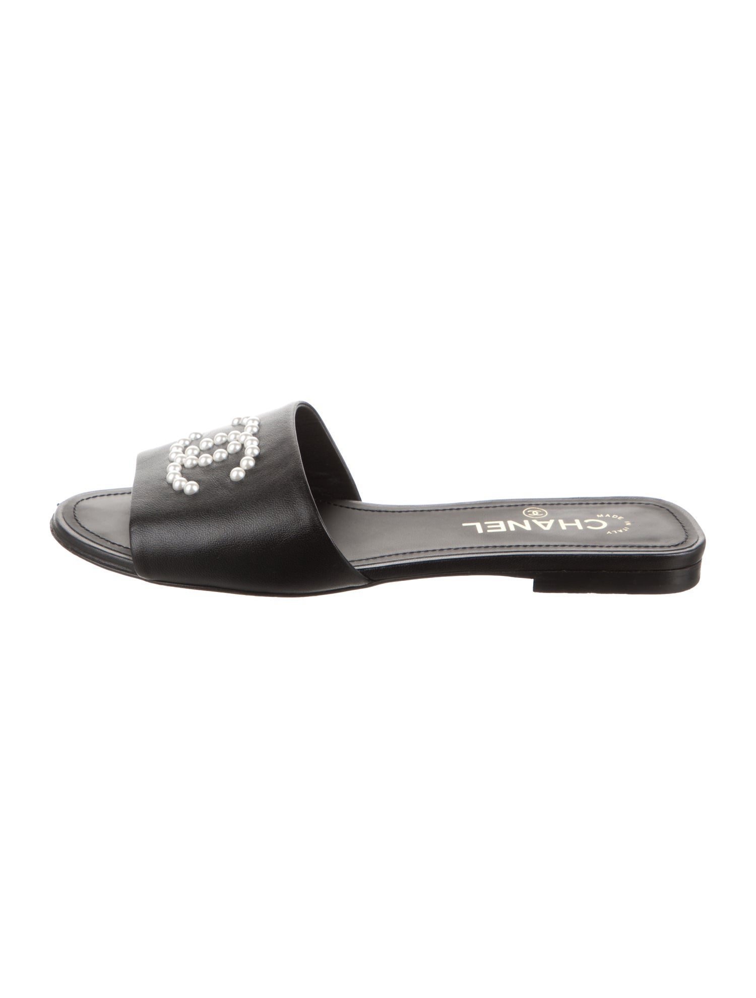 Chanel Interlocking CC Logo Lambskin Slides