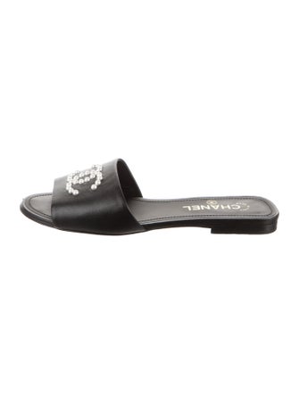 Chanel Interlocking CC Logo Lambskin Slides
