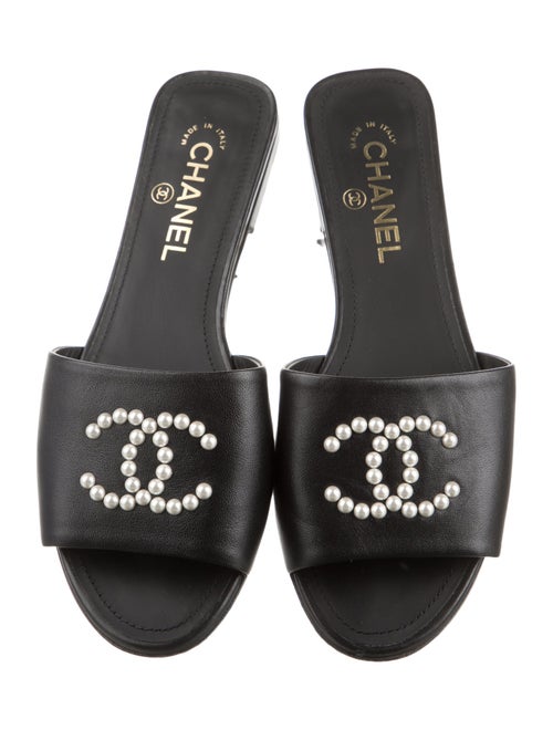 Chanel Interlocking CC Logo Lambskin Slides