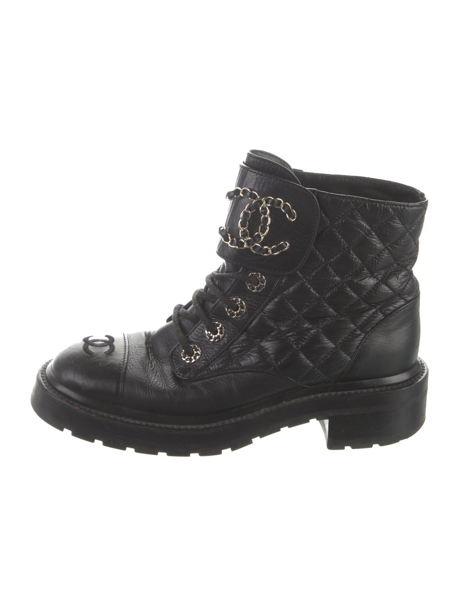 Chanel Interlocking CC Logo Leather Combat Boots