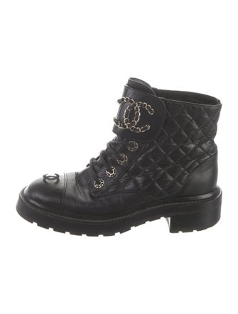 Chanel Interlocking CC Logo Leather Combat Boots