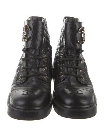 Chanel Interlocking CC Logo Leather Combat Boots