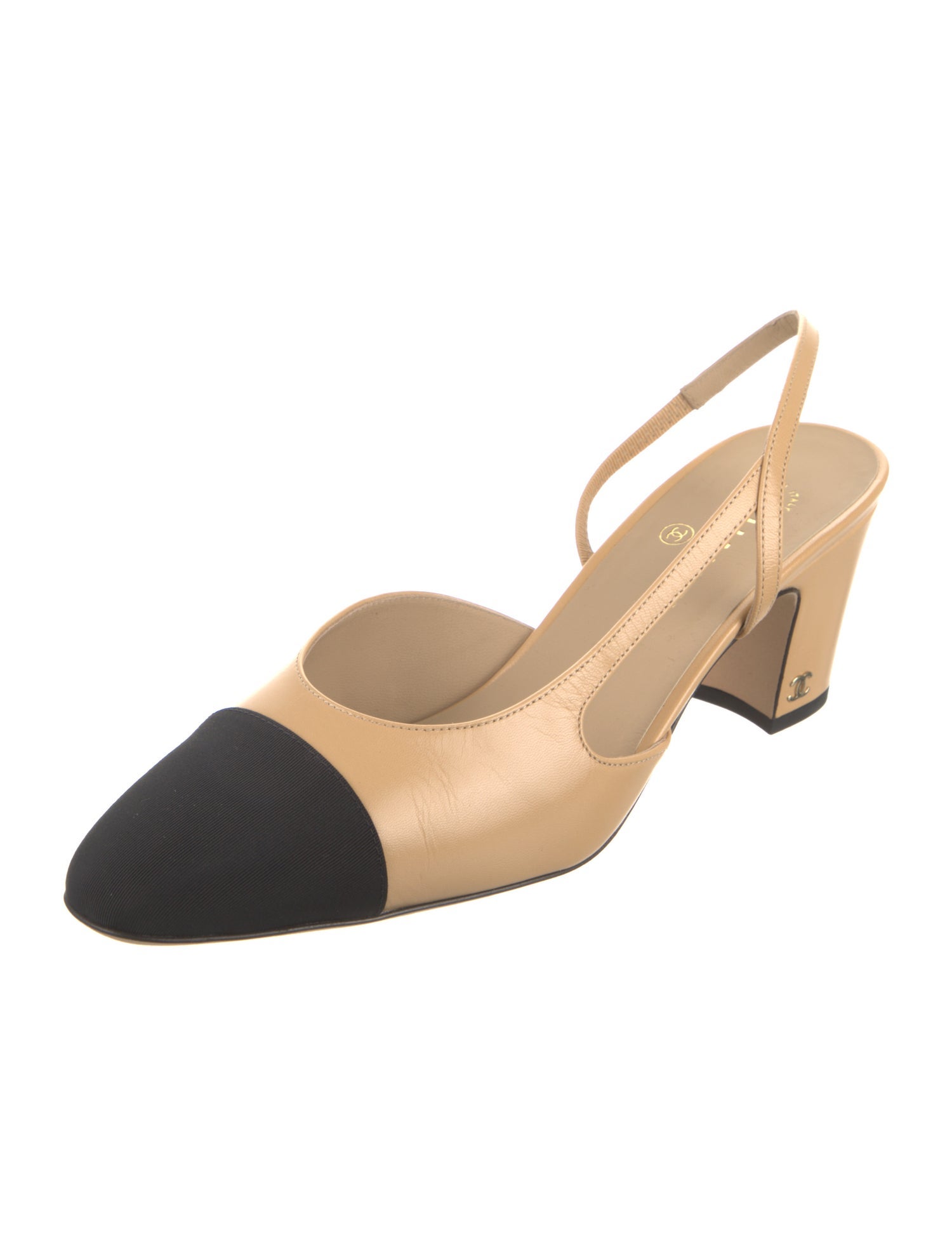 Chanel Interlocking CC Logo Leather Slingback Pumps