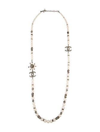 Chanel Faux Pearl & Strass CC Bead Strand Necklace
