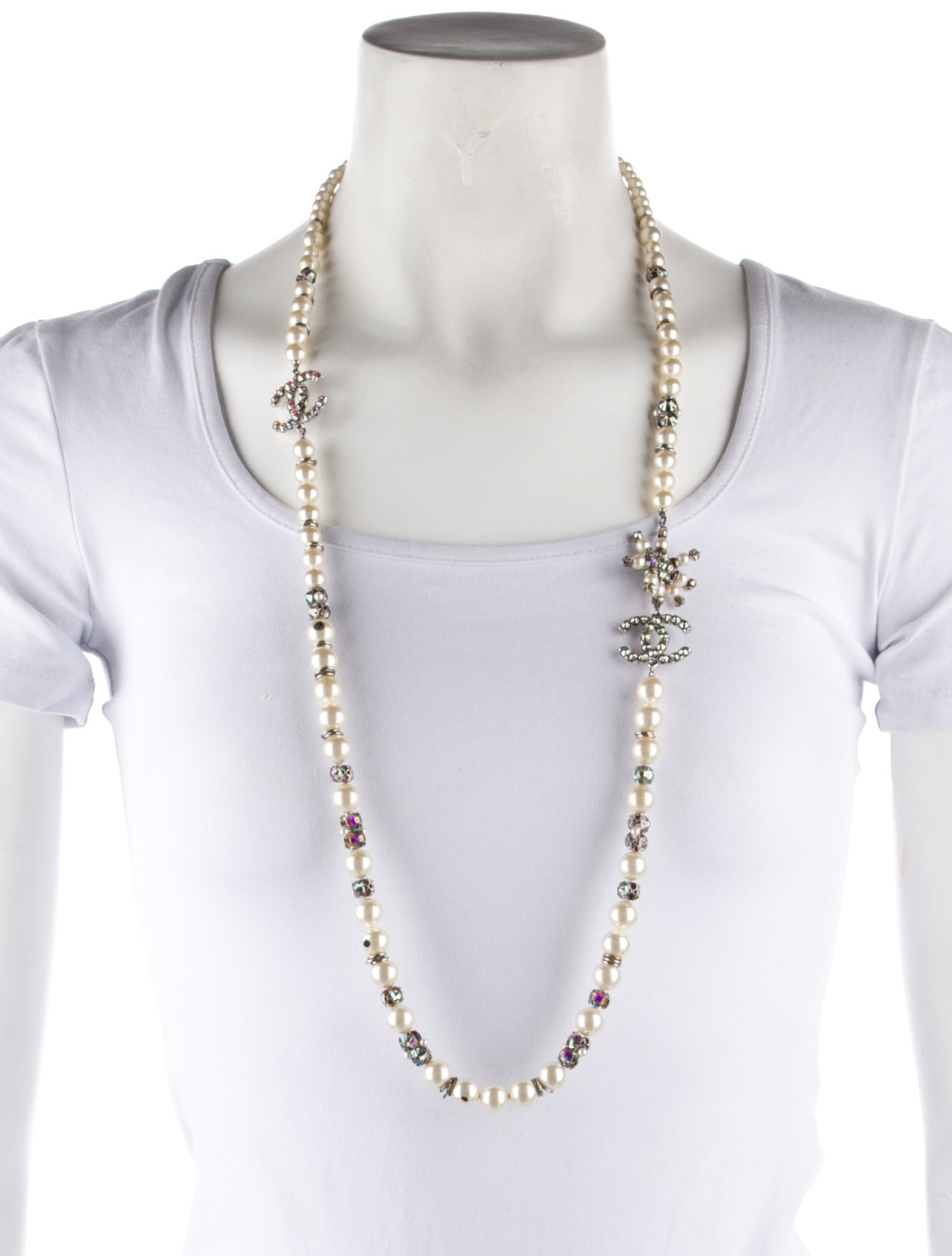 Chanel Faux Pearl & Strass CC Bead Strand Necklace