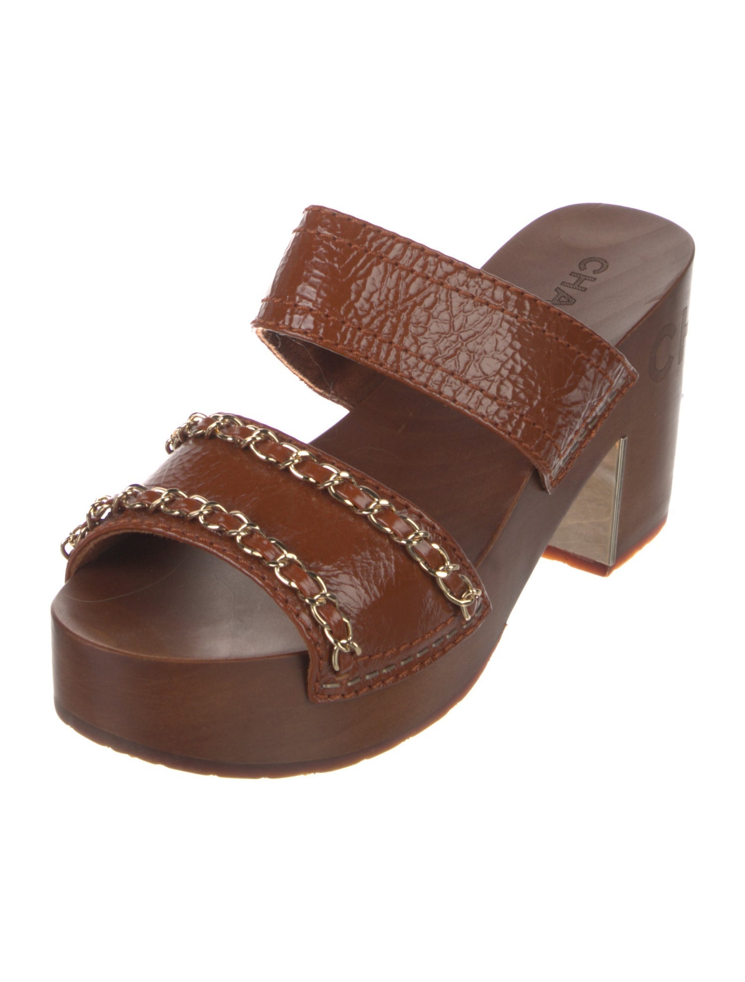 Chanel Interlocking CC Logo Patent Leather Slides