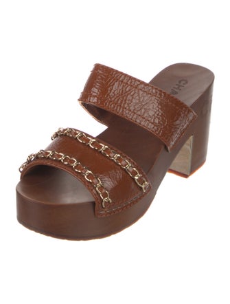 Chanel Interlocking CC Logo Patent Leather Slides