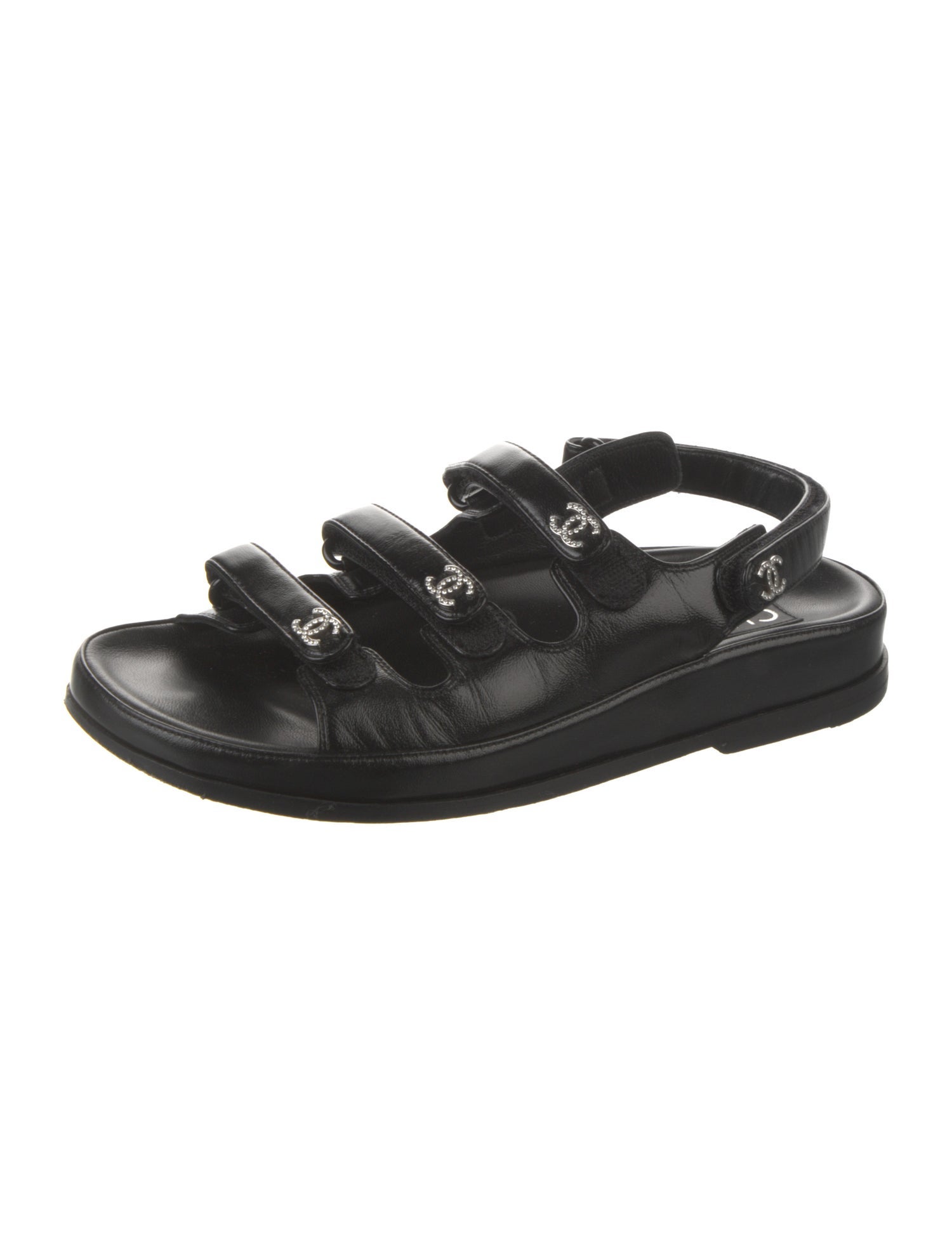 CHANEL ブラック ゲートNo.5 CHANEL Black Gate No5 Backless CC Logo Slide Dad Sandals, 39